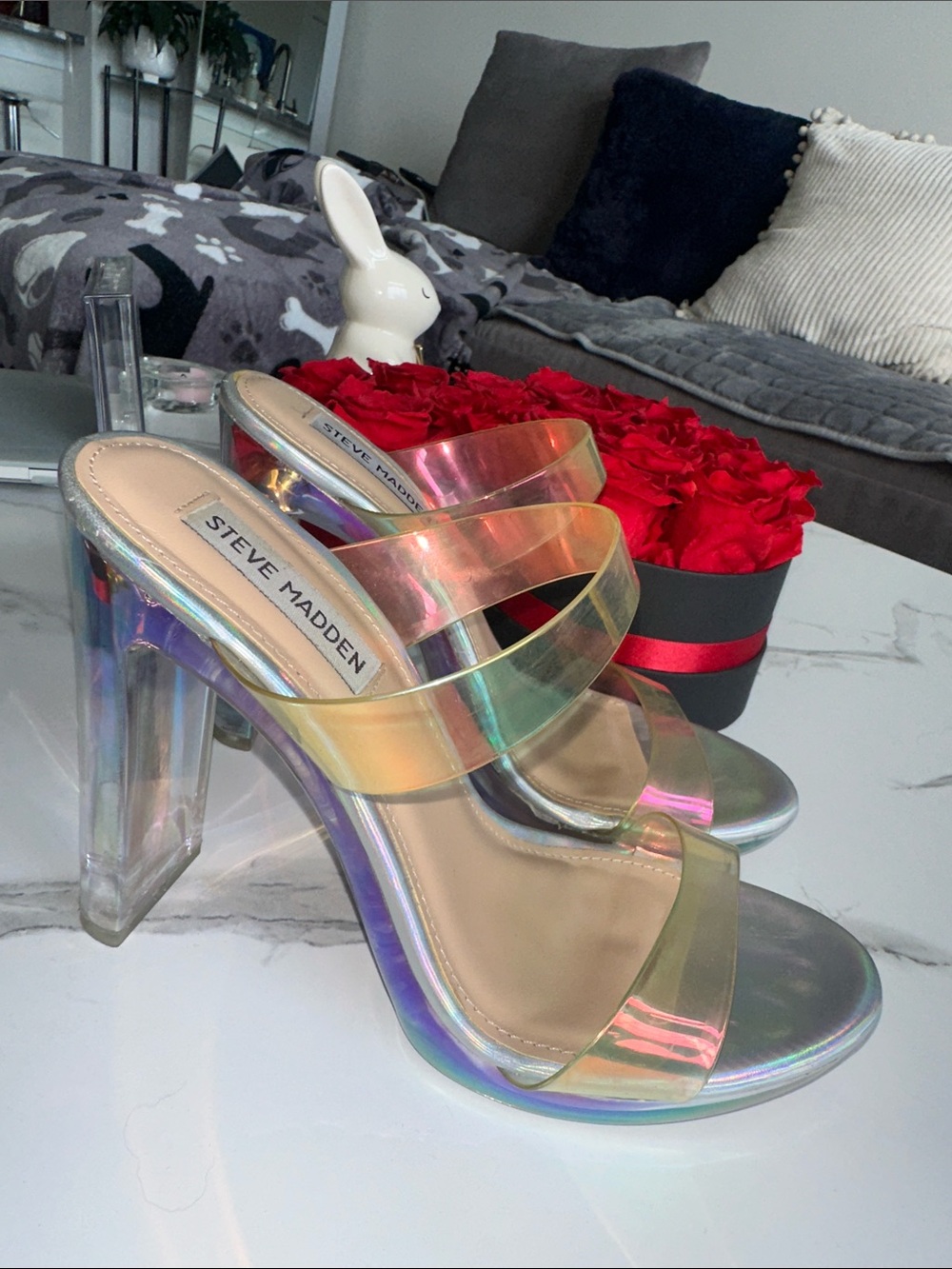 Steve Madden Iridescent Clear Strap Platform Heels - Picture 4 of 10
